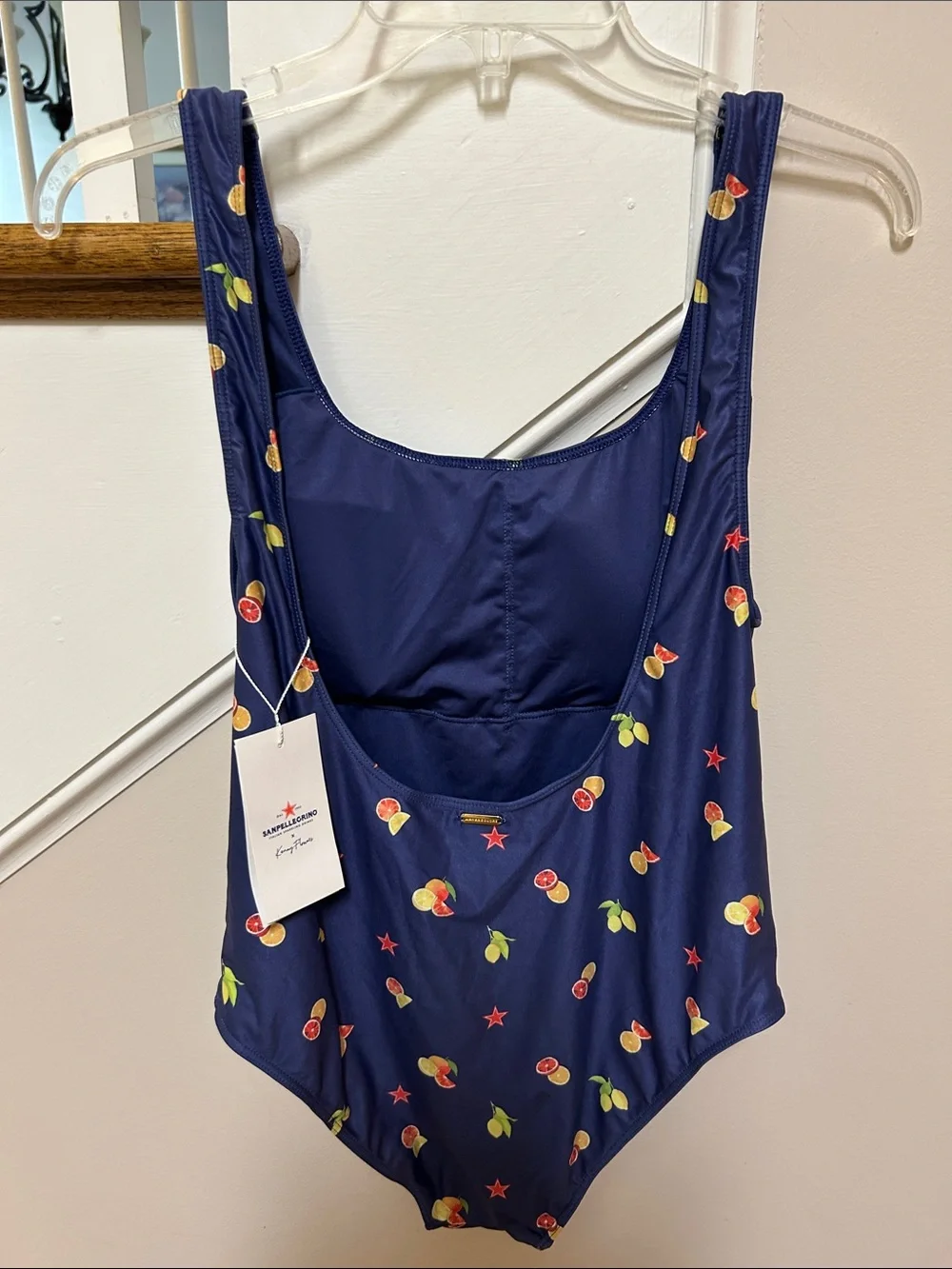 San Pellegrino X Kenny Flowers NWT L Navy Citrus Fruit-Print One-Piece Swimsuit